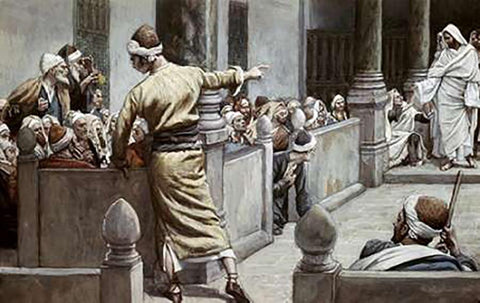 Blind Man Tells His Story To The Jews White Modern Wood Framed Art Print with Double Matting by Tissot, James