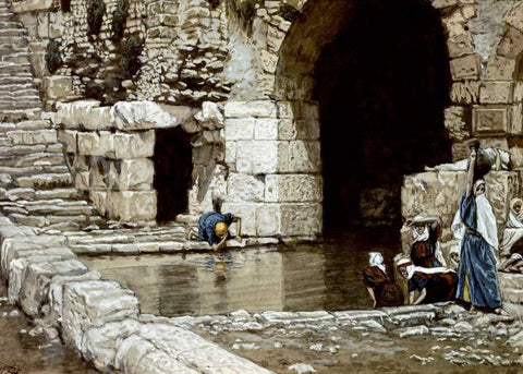 Blind Man Washes In The Pool of Siloam Black Ornate Wood Framed Art Print with Double Matting by Tissot, James Jacques
