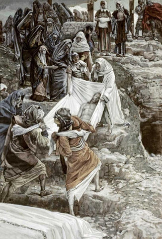 Body of Jesus Carried To The Stone of Anointing Black Ornate Wood Framed Art Print with Double Matting by Tissot, James Jacques