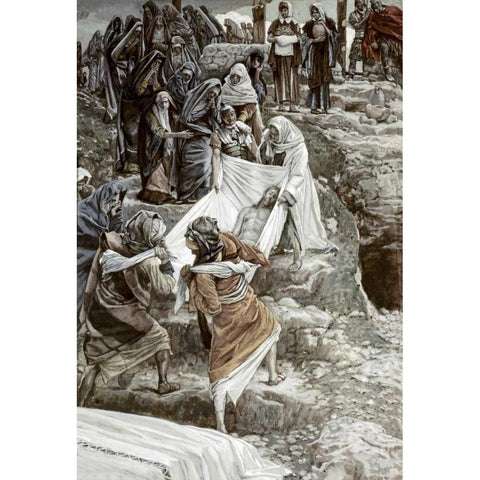 Body of Jesus Carried To The Stone of Anointing Black Modern Wood Framed Art Print by Tissot, James Jacques