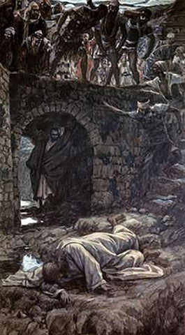 Bridge Over The Brook Kedron Black Ornate Wood Framed Art Print with Double Matting by Tissot, James