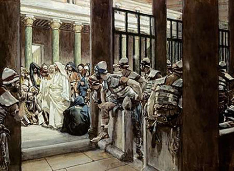 But No Man Laid Hands Upon Him White Modern Wood Framed Art Print with Double Matting by Tissot, James