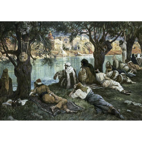 By The Waters of Babylon White Modern Wood Framed Art Print by Tissot, James Jacques