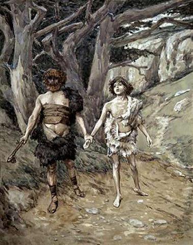 Cain Leadeth Abel To Death White Modern Wood Framed Art Print with Double Matting by Tissot, James