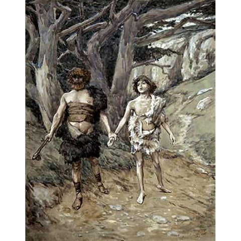 Cain Leadeth Abel To Death Black Modern Wood Framed Art Print by Tissot, James