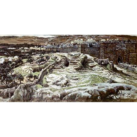 Calvary From The Walls of Herods Palace White Modern Wood Framed Art Print by Tissot, James
