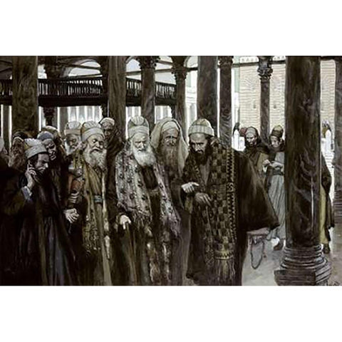 Chief Priests Take Counsel Together Gold Ornate Wood Framed Art Print with Double Matting by Tissot, James