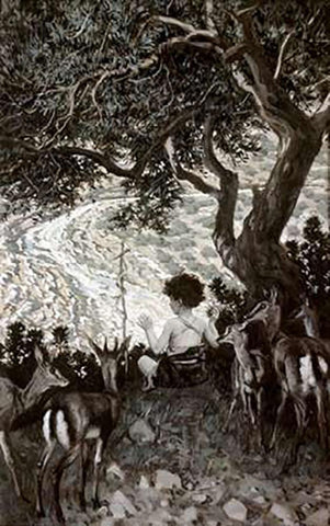 Childhood of John The Baptist White Modern Wood Framed Art Print with Double Matting by Tissot, James