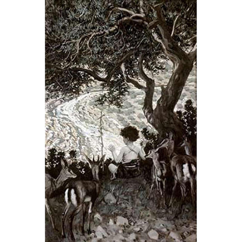 Childhood of John The Baptist White Modern Wood Framed Art Print by Tissot, James
