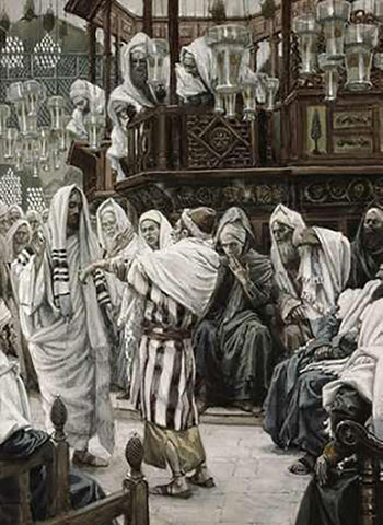 Museumist Healing The Withered Hand White Modern Wood Framed Art Print with Double Matting by Tissot, James