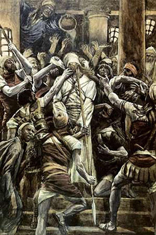 Museumist Mocked In The House of Caiaphas White Modern Wood Framed Art Print with Double Matting by Tissot, James