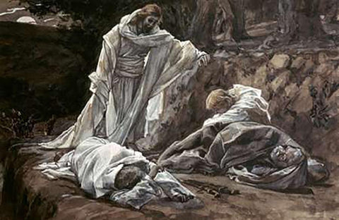 Could Ye Not Watch With Me One Hour White Modern Wood Framed Art Print with Double Matting by Tissot, James