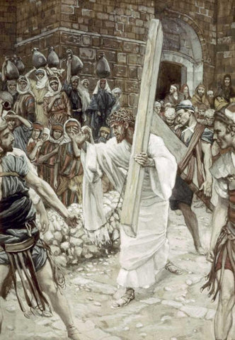 Daughters of Jerusalem White Modern Wood Framed Art Print with Double Matting by Tissot, James Jacques