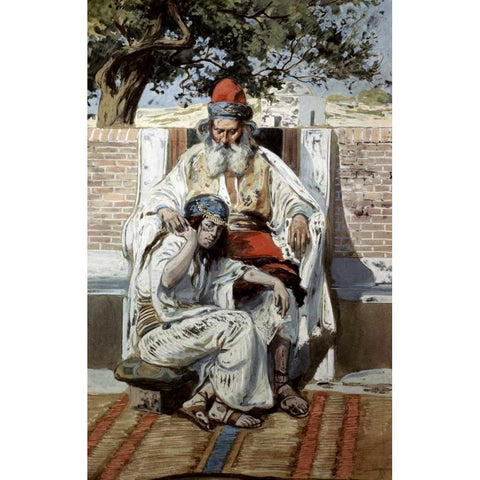David and Abishag Gold Ornate Wood Framed Art Print with Double Matting by Tissot, James Jacques