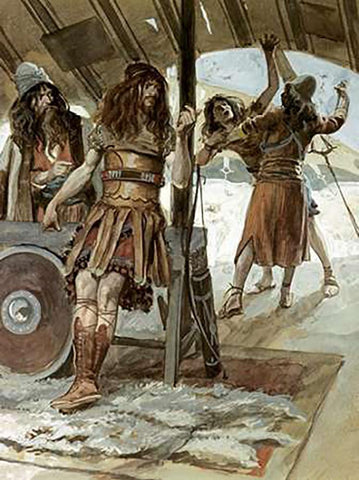 David Causes An Aamalekite To Be Slain White Modern Wood Framed Art Print with Double Matting by Tissot, James