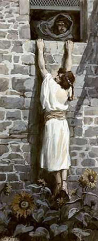 David Makes His Escape White Modern Wood Framed Art Print with Double Matting by Tissot, James