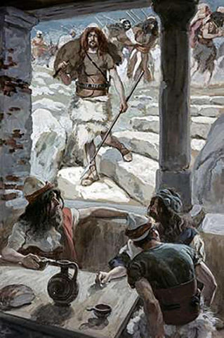 David Returns To Achish White Modern Wood Framed Art Print with Double Matting by Tissot, James
