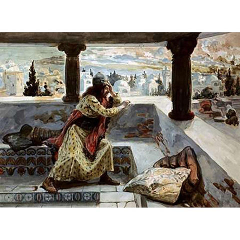 David Sees Bath-Sheba Bathing Gold Ornate Wood Framed Art Print with Double Matting by Tissot, James