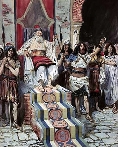David Sees The Messenger Arrive Black Ornate Wood Framed Art Print with Double Matting by Tissot, James