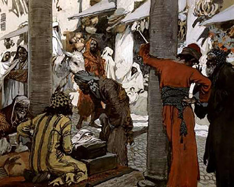 Deceit and Guile Depart Not From Her Streets White Modern Wood Framed Art Print with Double Matting by Tissot, James
