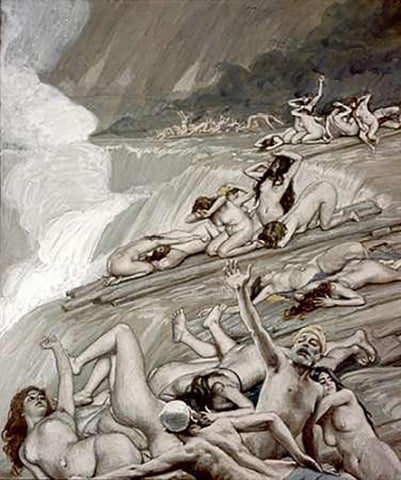 Deluge White Modern Wood Framed Art Print with Double Matting by Tissot, James