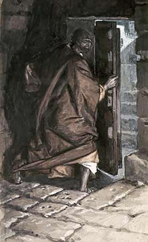 Departure of Judas White Modern Wood Framed Art Print with Double Matting by Tissot, James
