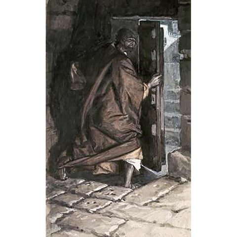 Departure of Judas White Modern Wood Framed Art Print by Tissot, James