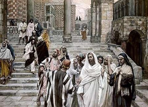 Disciples Admire The Buildings of The Temple White Modern Wood Framed Art Print with Double Matting by Tissot, James