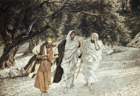 Disciples On The Road To Emmaus Black Ornate Wood Framed Art Print with Double Matting by Tissot, James Jacques