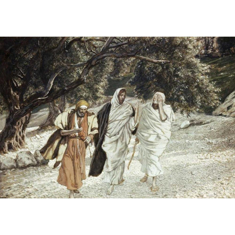 Disciples On The Road To Emmaus White Modern Wood Framed Art Print by Tissot, James Jacques