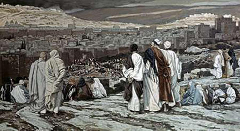 Disciples Watch From Afar White Modern Wood Framed Art Print with Double Matting by Tissot, James