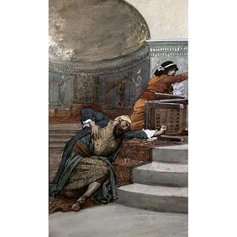 Eglon Slain By Ehud Black Modern Wood Framed Art Print by Tissot, James
