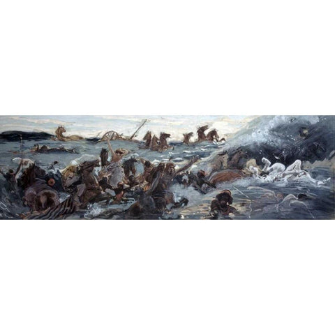 Egyptians Are Destroyed Black Modern Wood Framed Art Print with Double Matting by Tissot, James Jacques