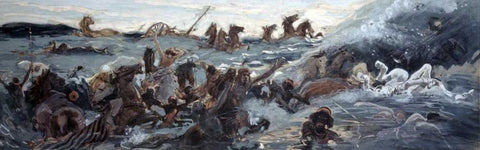 Egyptians Are Destroyed White Modern Wood Framed Art Print with Double Matting by Tissot, James Jacques