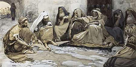 Elders at The Gate White Modern Wood Framed Art Print with Double Matting by Tissot, James