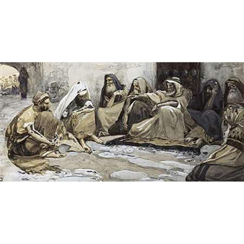 Elders at The Gate Black Modern Wood Framed Art Print by Tissot, James