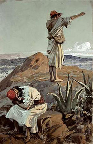 Elijah From Mt Carmel Sees a Cloud Afar Off White Modern Wood Framed Art Print with Double Matting by Tissot, James