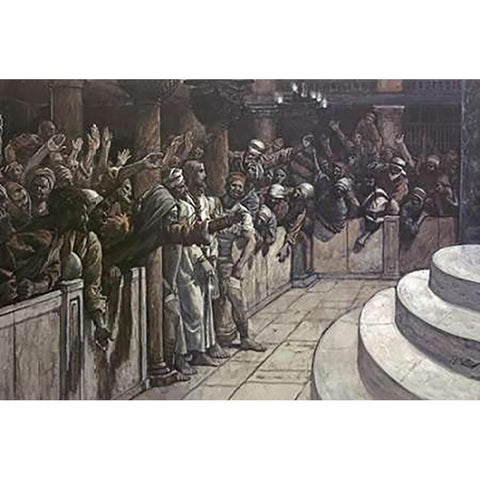 False Witness Before Caiaphas Gold Ornate Wood Framed Art Print with Double Matting by Tissot, James