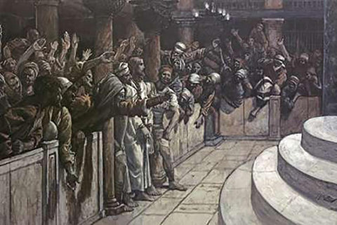 False Witness Before Caiaphas White Modern Wood Framed Art Print with Double Matting by Tissot, James