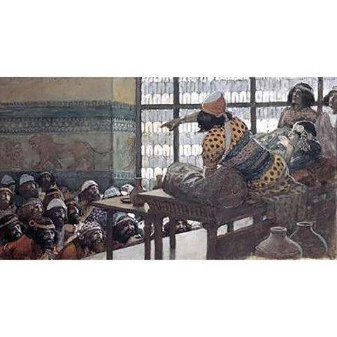Feast of Adoni-Bezek Gold Ornate Wood Framed Art Print with Double Matting by Tissot, James