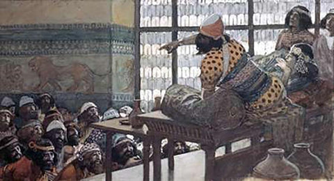 Feast of Adoni-Bezek Black Ornate Wood Framed Art Print with Double Matting by Tissot, James