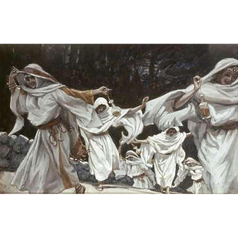 Foolish Virgins Gold Ornate Wood Framed Art Print with Double Matting by Tissot, James
