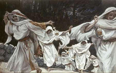 Foolish Virgins White Modern Wood Framed Art Print with Double Matting by Tissot, James