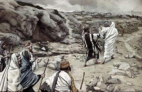 Get Thee Behind Me, Satan White Modern Wood Framed Art Print with Double Matting by Tissot, James