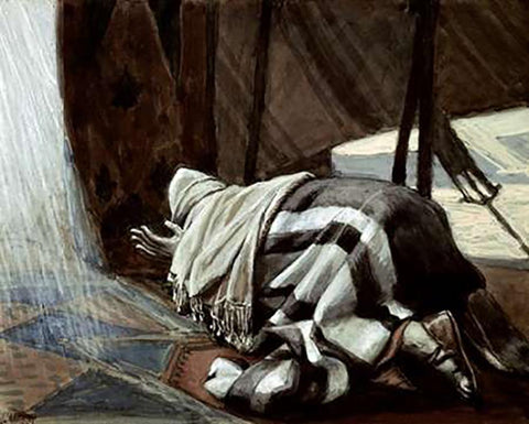Gods Promise To Abraham White Modern Wood Framed Art Print with Double Matting by Tissot, James