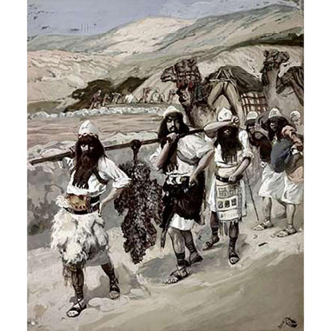 Grapes of Canaan Black Modern Wood Framed Art Print with Double Matting by Tissot, James