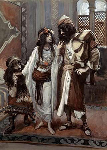 Harlot of Jericho and The Two Spies White Modern Wood Framed Art Print with Double Matting by Tissot, James