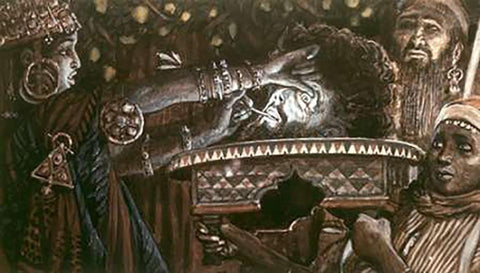 Head of John The Baptist On a Charger White Modern Wood Framed Art Print with Double Matting by Tissot, James