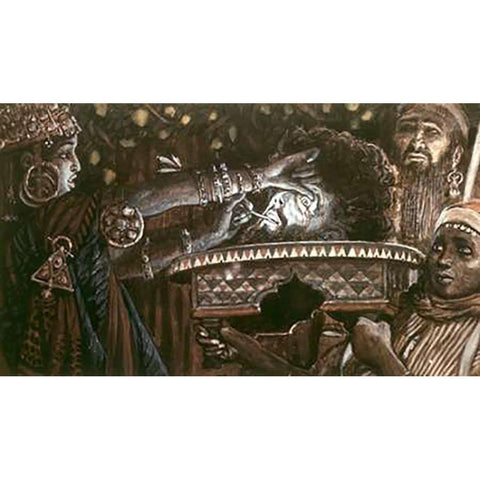 Head of John The Baptist On a Charger Black Modern Wood Framed Art Print with Double Matting by Tissot, James