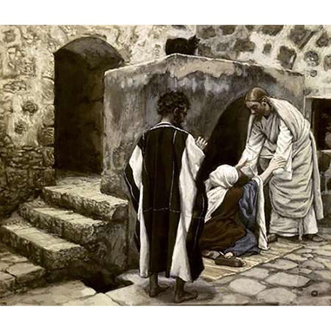 Healing of Simons Mother-In-Law Gold Ornate Wood Framed Art Print with Double Matting by Tissot, James